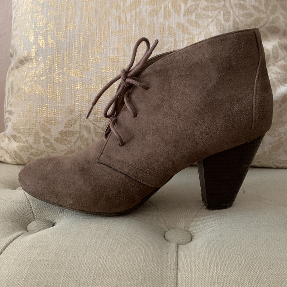 Faux Suede Lace-Up Heeled Booties